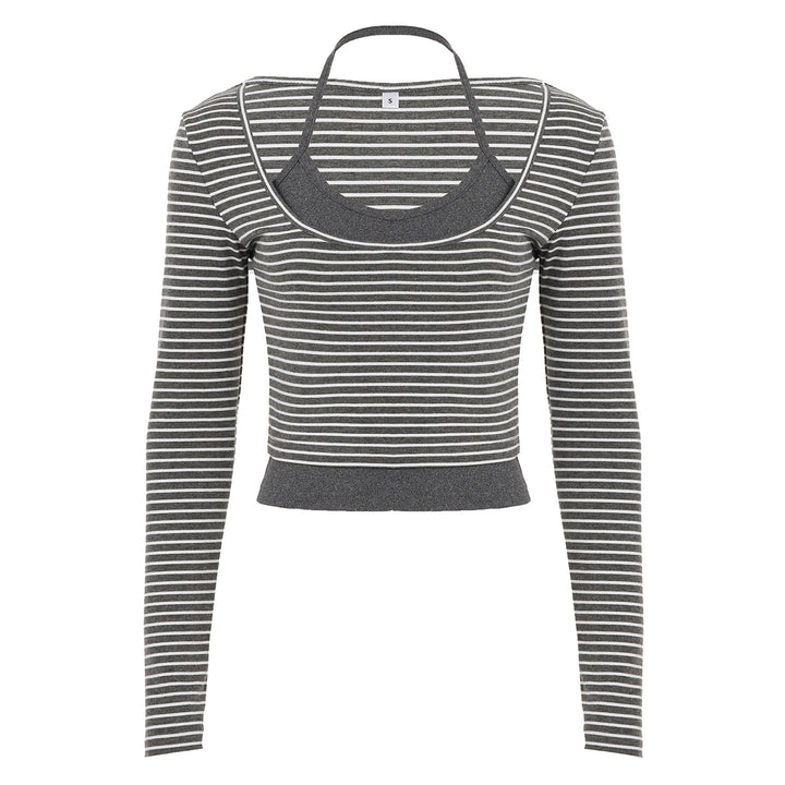 Damen Enges Layering-Longsleeve mit tiefem U-Ausschnitt und integrierter Camisole Echo Archiv