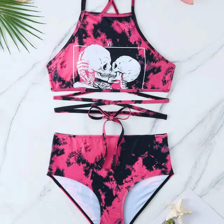 Damen Hochgeschlossener Bikini mit kreativer Tierfleckenmusterung Echo Archiv