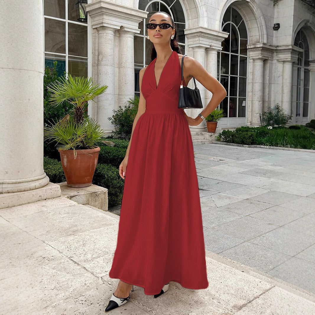 Damen Maxikleid mit tieferem V-Ausschnitt und fließendem Rock Echo Archiv