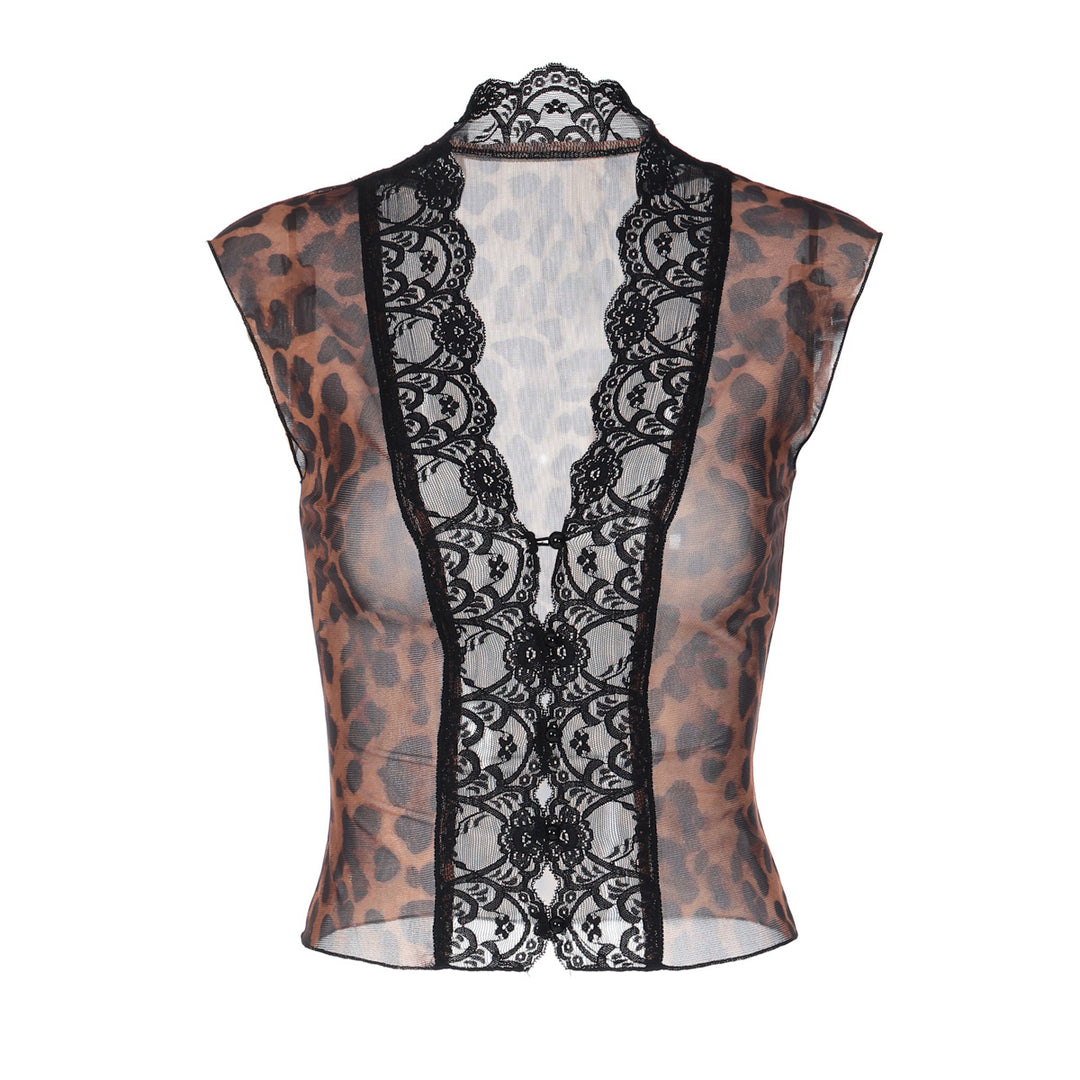 Damen Transparente Spitzenbluse mit Leopardenmuster Echo Archiv 1778568971