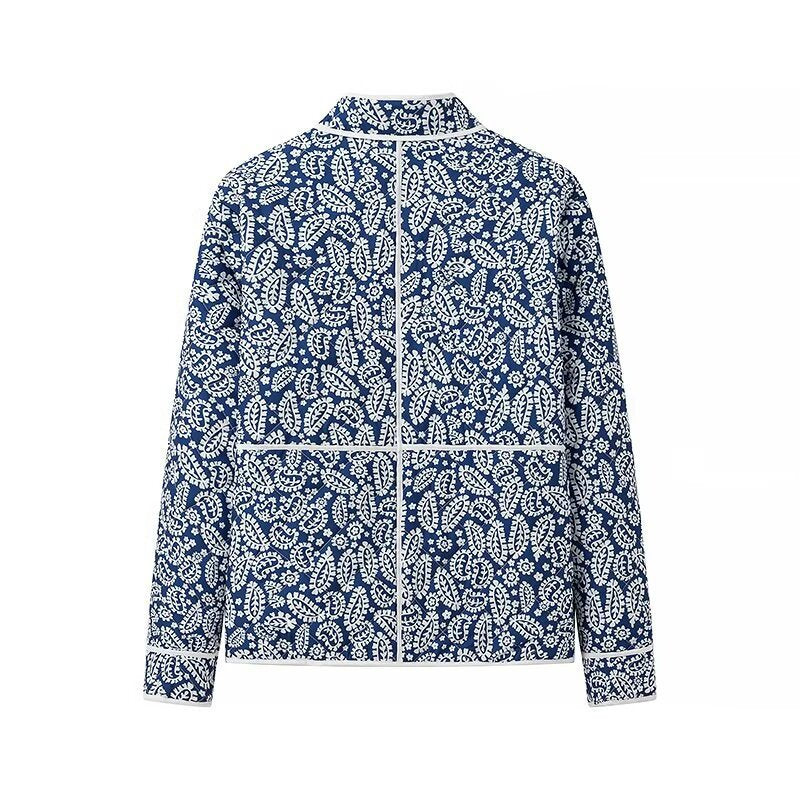 Damen gesteppte Übergangsjacke mit Stehkragen, Paisley‑Print und Kontrastpaspel Echo Archiv