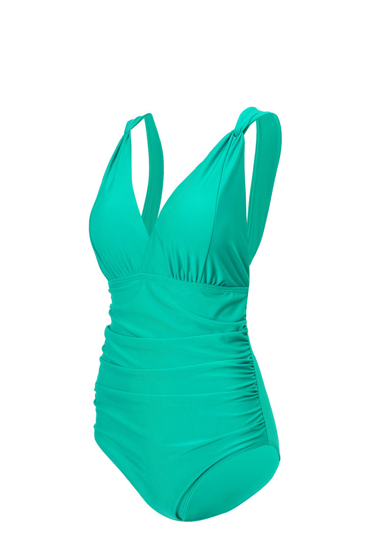 Damen Eleganter Einteiler Badeanzug mit Wickeloptik und Raffung Echo Archiv