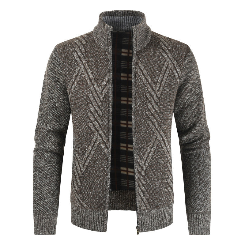 Herren Strickjacke mit hochgeschlossenem Reißverschluss und modernem Muster Echoarchiv