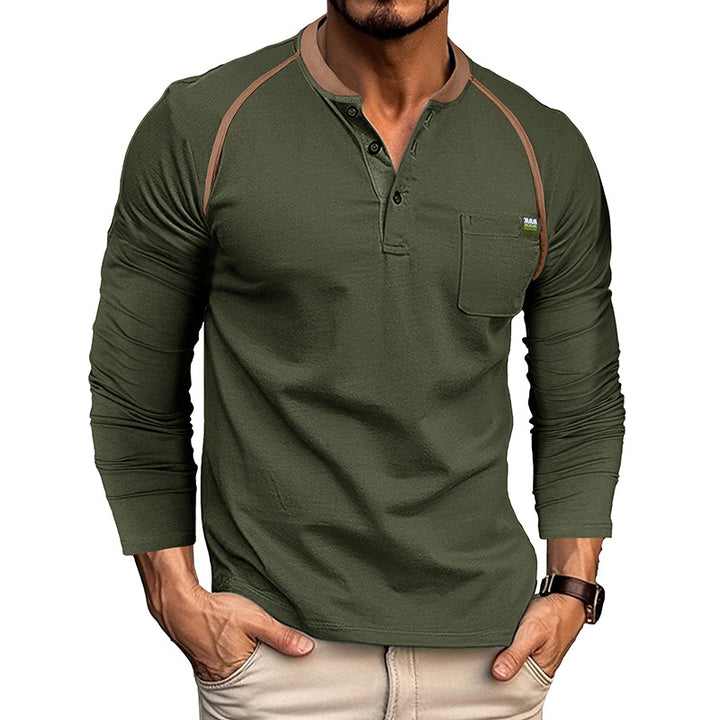 Herren modisches Langarm-Henley-Shirt mit Brusttasche Echoarchiv