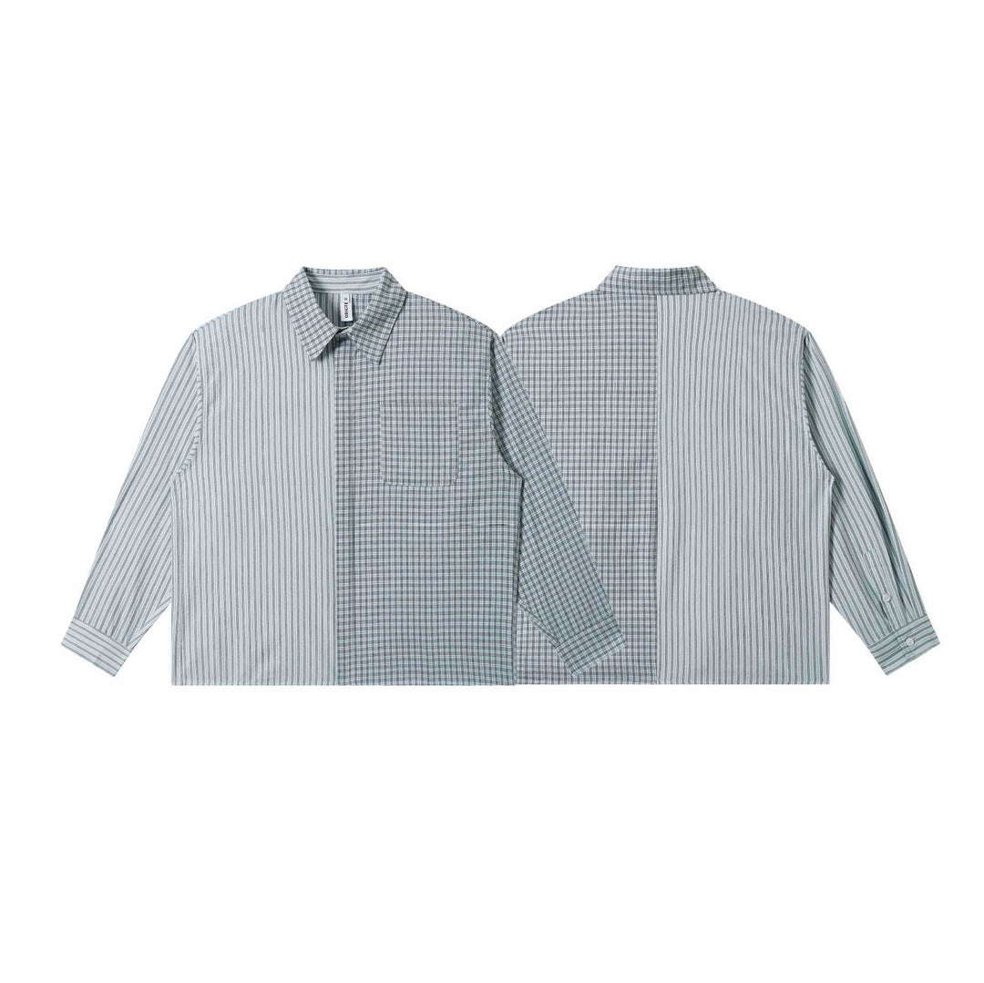 Unisex Oversize-Hemd mit geteiltem Streifen- und Karo-Design Echoarchiv