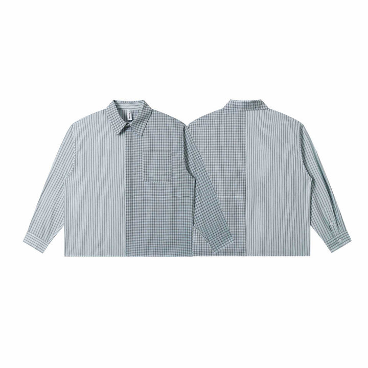 Unisex Oversize-Hemd mit geteiltem Streifen- und Karo-Design Echoarchiv