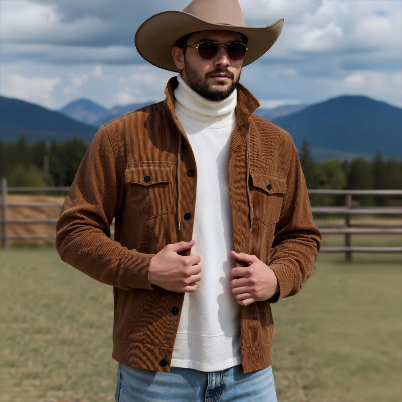 Herren lässige Strickjacke mit praktischen Brusttaschen und modernem Stehkragen Echoarchiv