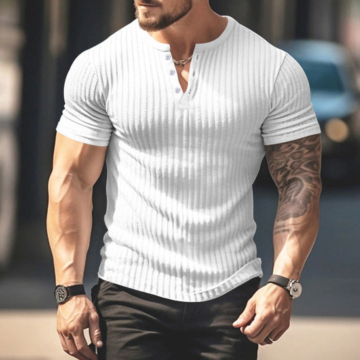 Herren kurzärmeliges Henley-T-Shirt mit strukturiertem Rippdesign und praktischem Knopfverschluss – Marzano