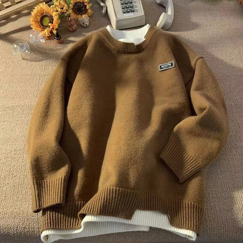 Unisex Oversized Lagenlook-Strickpullover mit kontrastiertem Innenkragen und geripptem Saum Echoarchiv