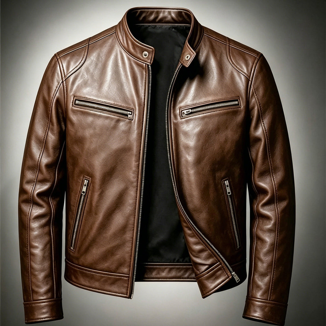 Herren Lederjacke im Vintage-Suede-Look mit Stehkragen und Reißverschlusstaschen Echo Archiv