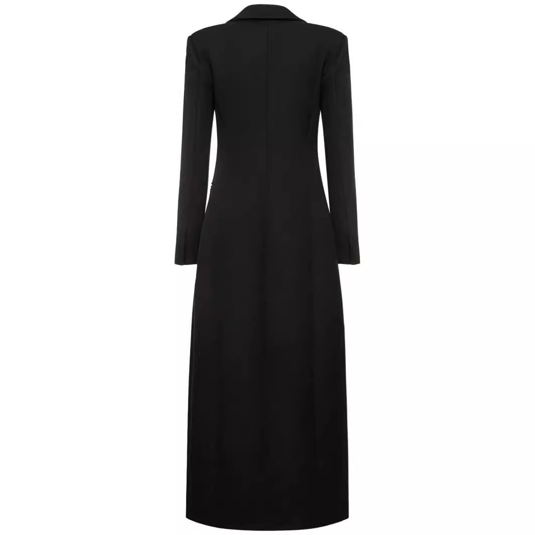 Damen Taillierter Longline-Mantel mit Reverskragen und Einreiher-Schnitt Echoarchiv