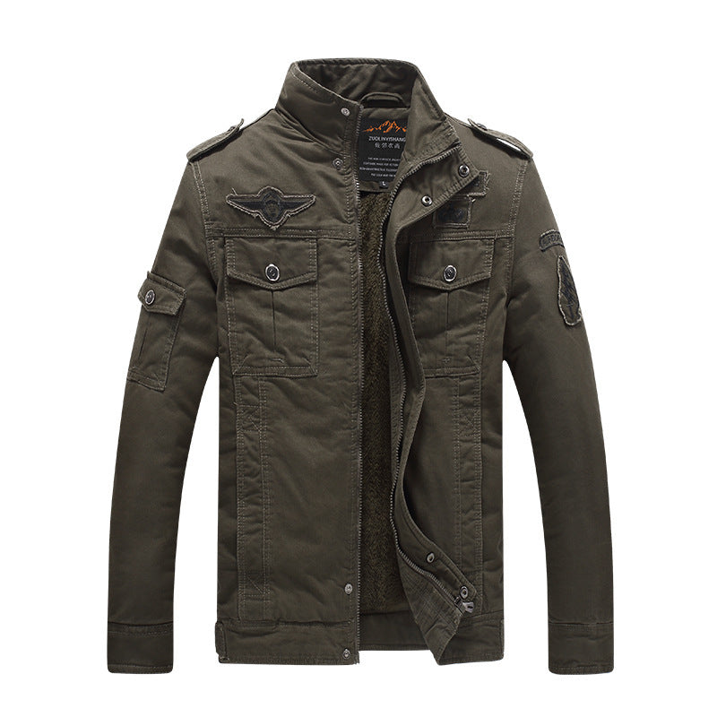Herren Canvas-Fieldjacke mit Sherpa-Innenfutter, Utility-Taschen und Stehkragen – Taviero
