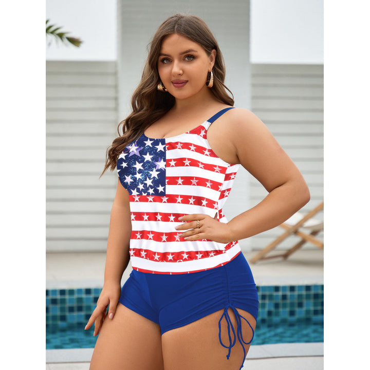 Damen Badeanzug-Set mit patriotischem Design und seitlichen Rüschendetails Echo Archiv