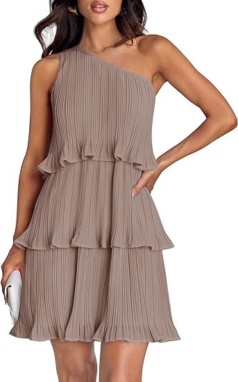Damen Ärmelloses plissiertes Stufenkleid mit asymmetrischer Schulterpartie Echo Archiv