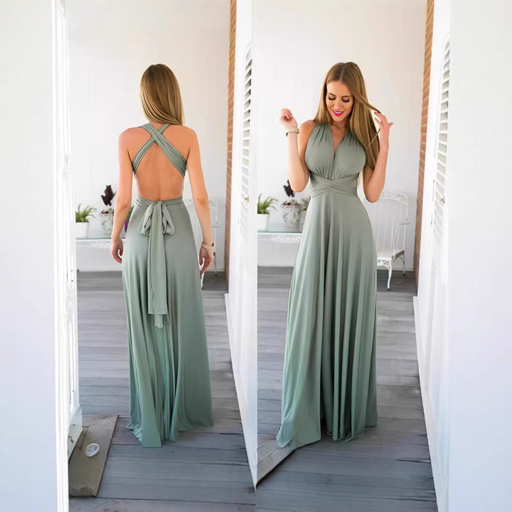 Damen elegantes Rundhals-Maxikleid mit variablen Trägeroptionen und fließendem Schnitt Echo Archiv