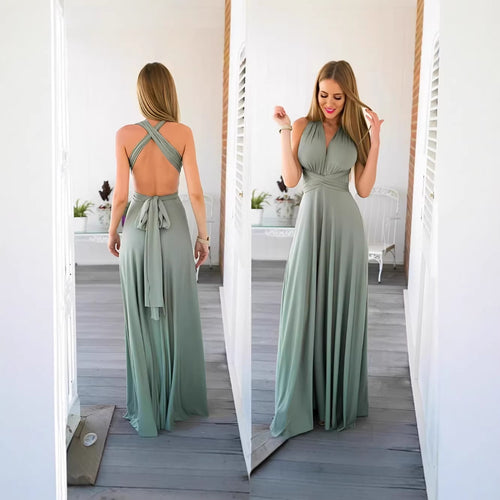 Damen elegantes Rundhals-Maxikleid mit variablen Trägeroptionen und fließendem Schnitt Echo Archiv