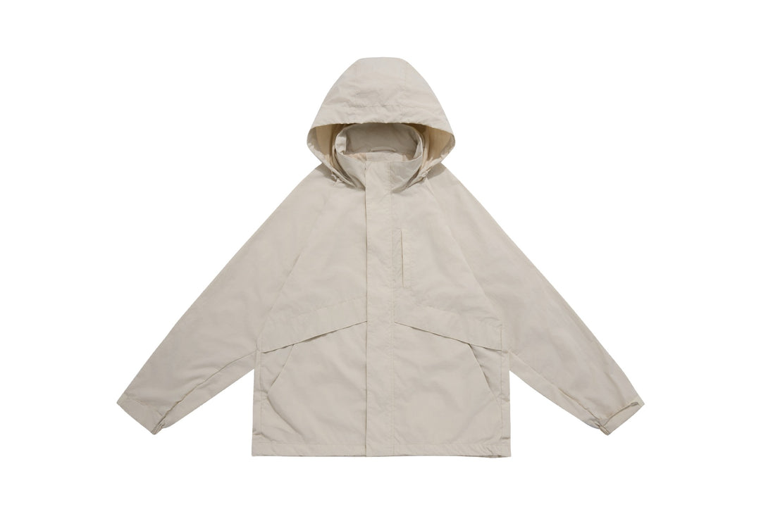 Unisex Weite wasserabweisende Kapuzenparka mit verdeckter Reißverschlussblende und Klappentaschen Echoarchiv