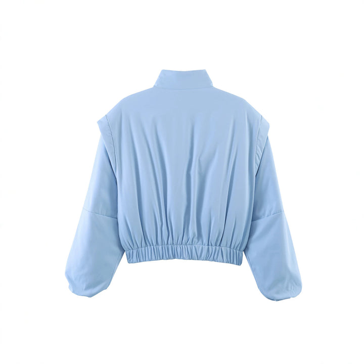 Damen Kurz geschnittene Windjacke mit Stehkragen, wattierter Fütterung und Ballonärmeln Echoarchiv