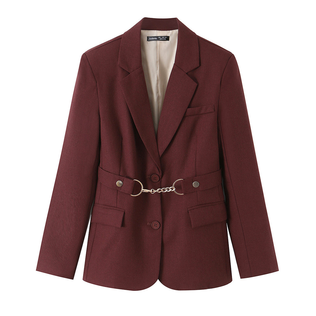 Damen Zweiteiliges tailliertes Blazer- und Langrock-Set mit dekorativem Kettengürtel Echo Archiv