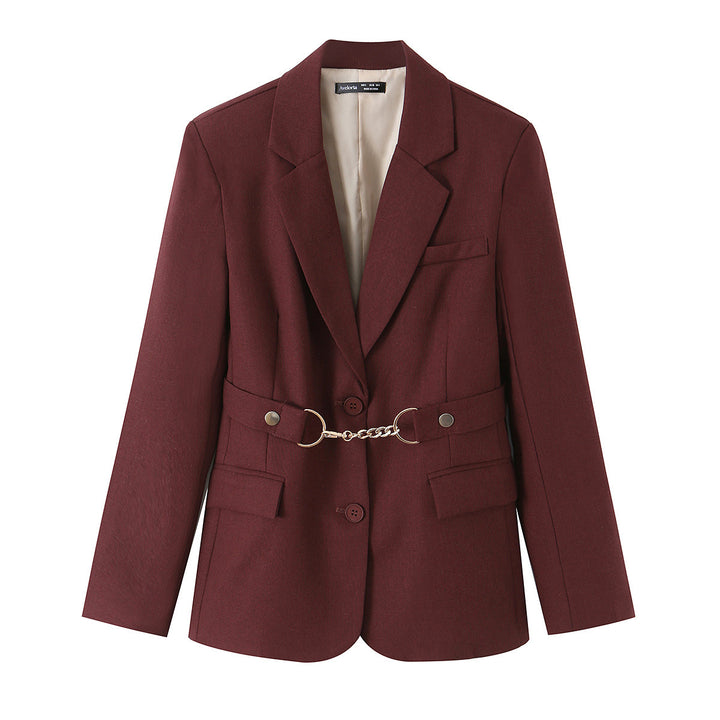 Damen Zweiteiliges tailliertes Blazer- und Langrock-Set mit dekorativem Kettengürtel Echo Archiv