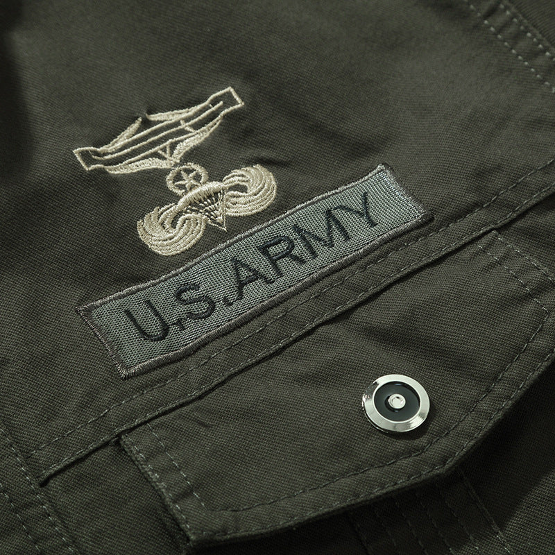 Herren Canvas-Fieldjacke im Military-Utility-Stil mit Schulterklappen und geripptem Saum Echoarchiv