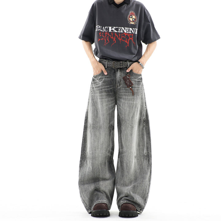 Herren Ultraweite Baggy-Jeans mit tiefem Schritt und strukturierter Faltenoptik Echoarchiv