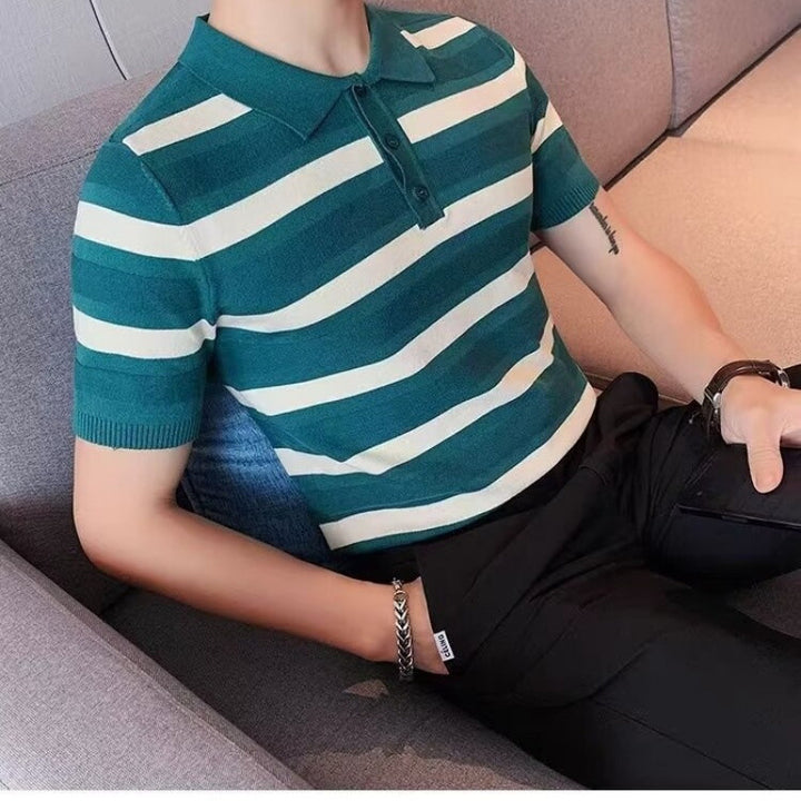 Herren Kurzarm Poloshirt mit strukturiertem Streifenmuster Echoarchiv