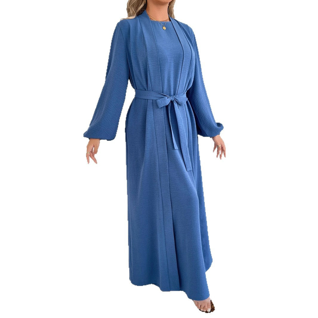 Damen Maxikleid in Kimono-Optik mit Bindegürtel und langen Ärmeln – Valéora
