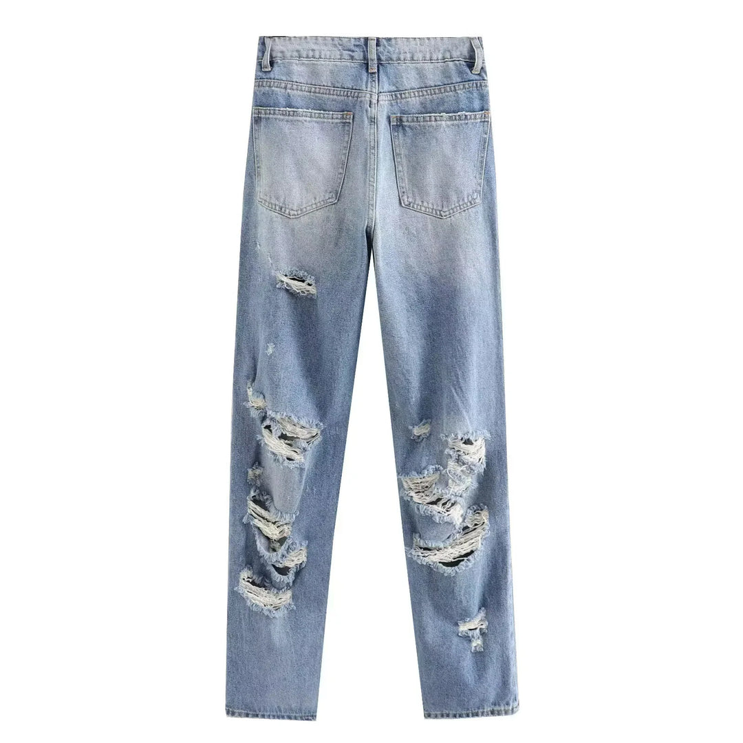 Damen Highwaist Straight-Leg Jeans mit leichter Distressed-Optik, Five-Pocket und taillierter Passform – Dénora