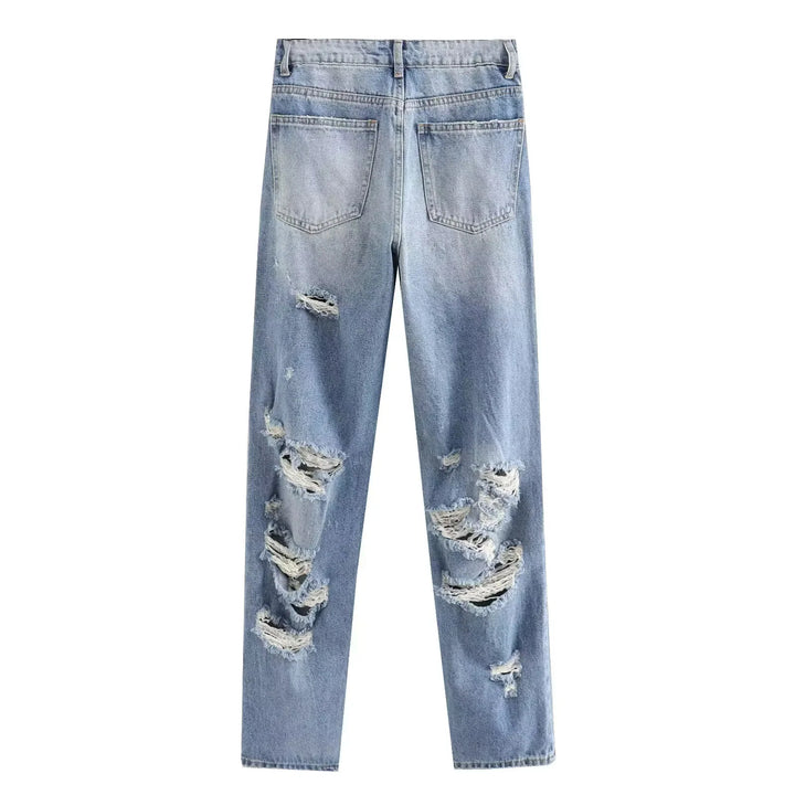 Damen Highwaist Straight-Leg Jeans mit leichter Distressed-Optik, Five-Pocket und taillierter Passform – Dénora