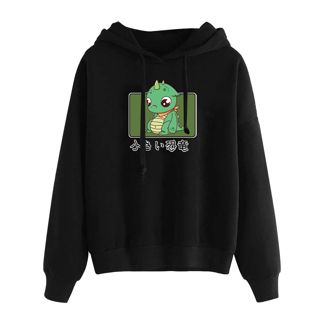 Damen kurz geschnittener Cropped-Kapuzenpullover mit niedlicher Frosch-Illustration und verstellbarer Kapuze – Auréline