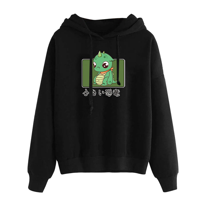 Damen kurz geschnittener Cropped-Kapuzenpullover mit niedlicher Frosch-Illustration und verstellbarer Kapuze – Auréline