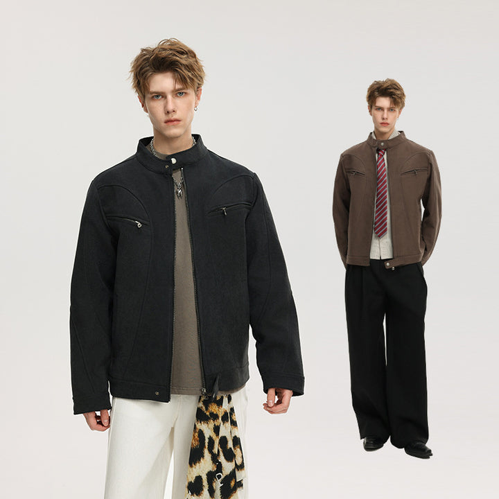 Herren Lässige Utility‑Jacke mit Stehkragen, Reißverschluss und Brusttaschen Echo Archiv