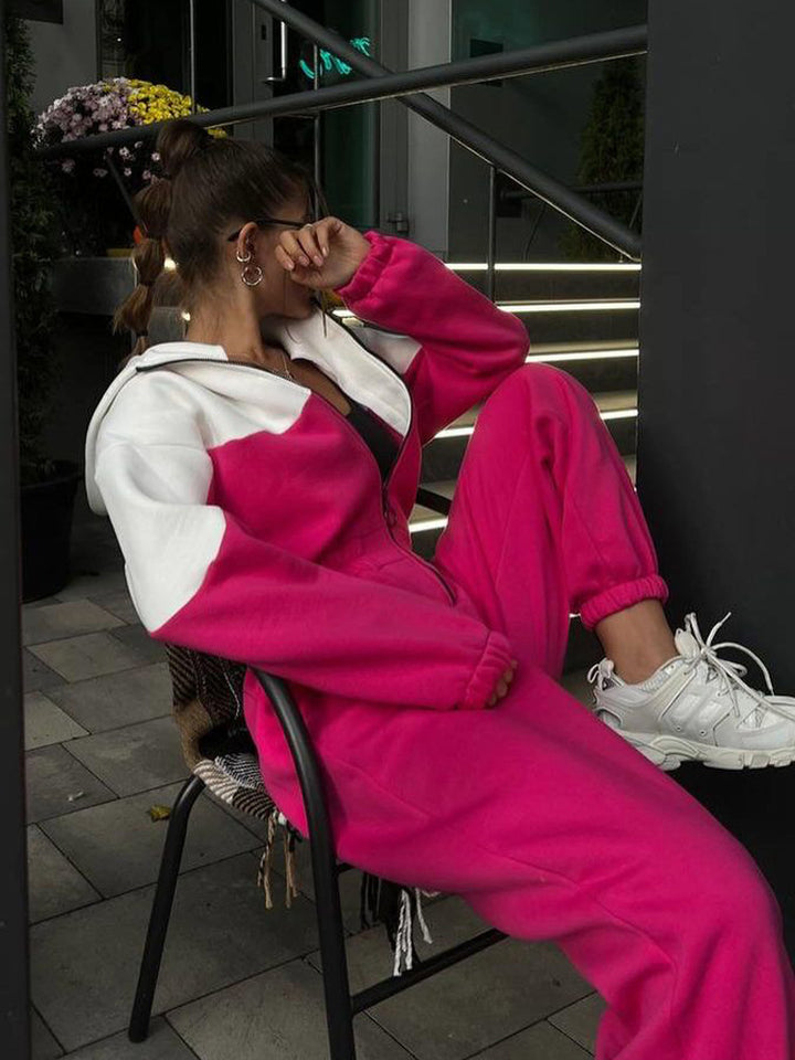 Damen nan zweiteiliges Crop-Zip-Hoodie und Highwaist Relaxhose mit weitem Bein Echo Archiv
