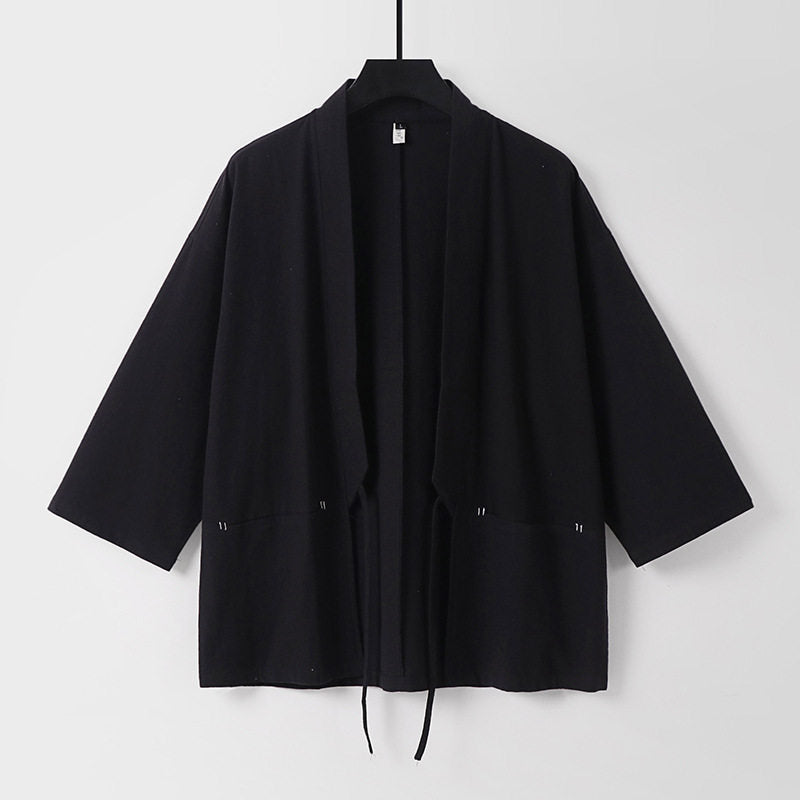Damen Lockerer Kimono-Cardigan aus Baumwollmix mit Tunnelzug und Hüfttaschen Echoarchiv