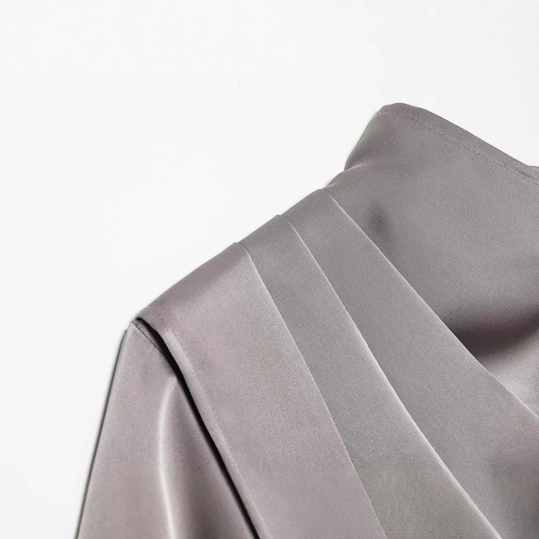 Damen Asymmetrische drapierte Satinbluse mit Wasserfallkragen Echoarchiv