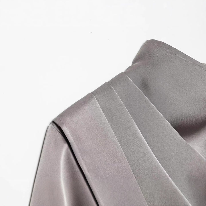 Damen Asymmetrische drapierte Satinbluse mit Wasserfallkragen Echoarchiv