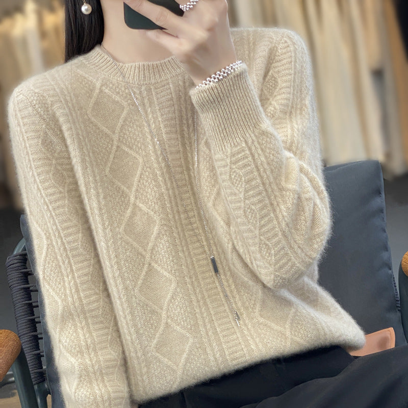 Damen Zopfmuster-Feinstrickpullover mit Ajour-Bahnen und weichem Mohair-Finish Echoarchiv