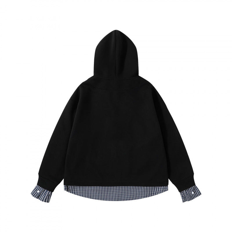 Damen Layering-Hoodie mit eingesetztem Hemdkragen, karierter Saum- und Manschettenoptik Echo Archiv
