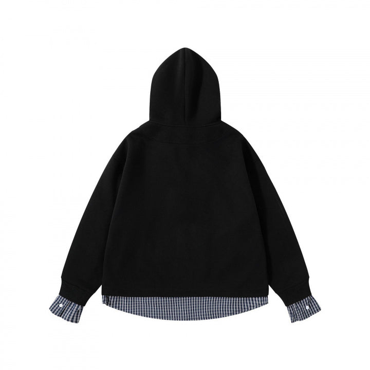 Damen Layering-Hoodie mit eingesetztem Hemdkragen, karierter Saum- und Manschettenoptik Echo Archiv