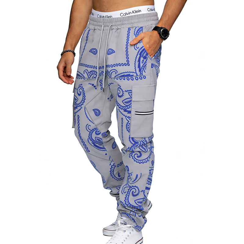 Herren nan Cargo-Jogginghose mit Paisley-Muster, elastischem Bund, multiple Reißverschluss- und Klappentaschen Echo Archiv