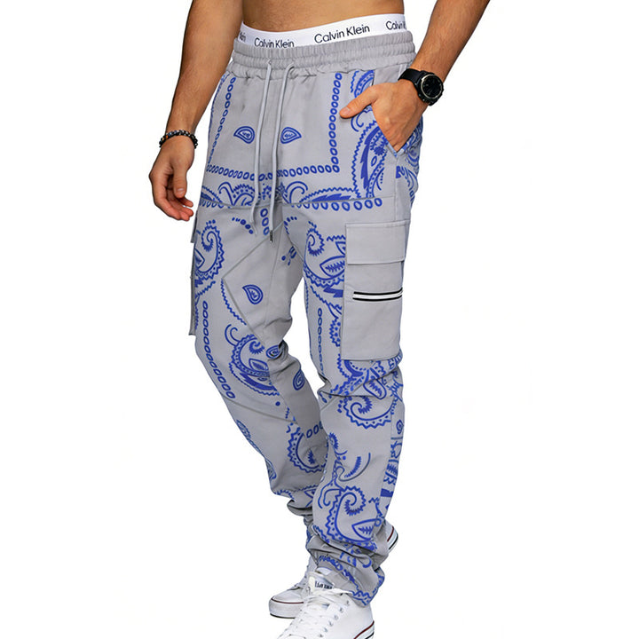 Herren nan Cargo-Jogginghose mit Paisley-Muster, elastischem Bund, multiple Reißverschluss- und Klappentaschen Echo Archiv