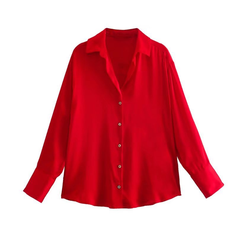 Damen Oversized Satinbluse mit Hemdkragen und breiten Manschetten Echo Archiv