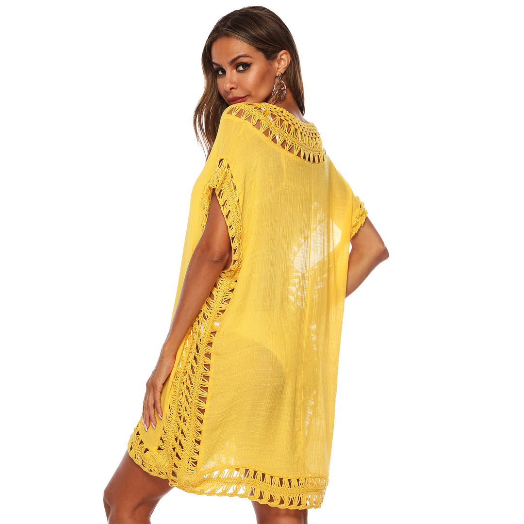 Damen Häkel-Strandüberwurf mit elegantem V-Ausschnitt und fransigen Details Echo Archiv