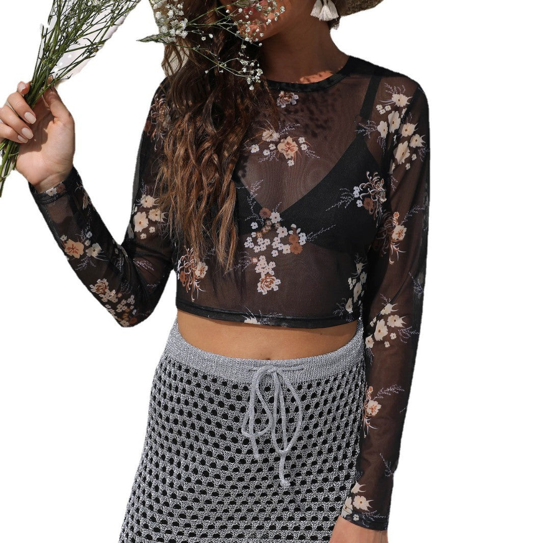 Damen eleganter leichter Mesh-Top mit floralem Muster Echo Archiv