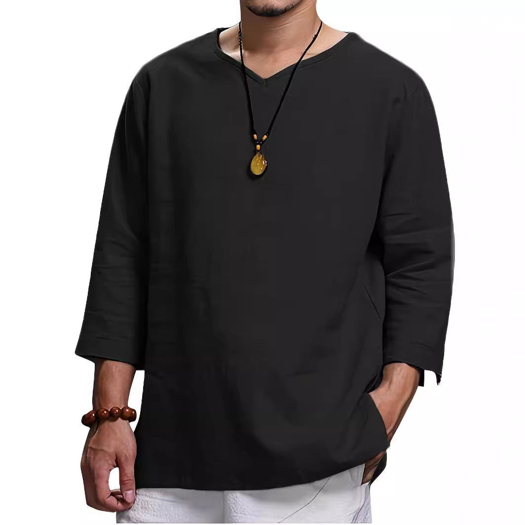 Herren Lässiges Langarmshirt mit V-Ausschnitt und praktischen Seitentaschen Echoarchiv