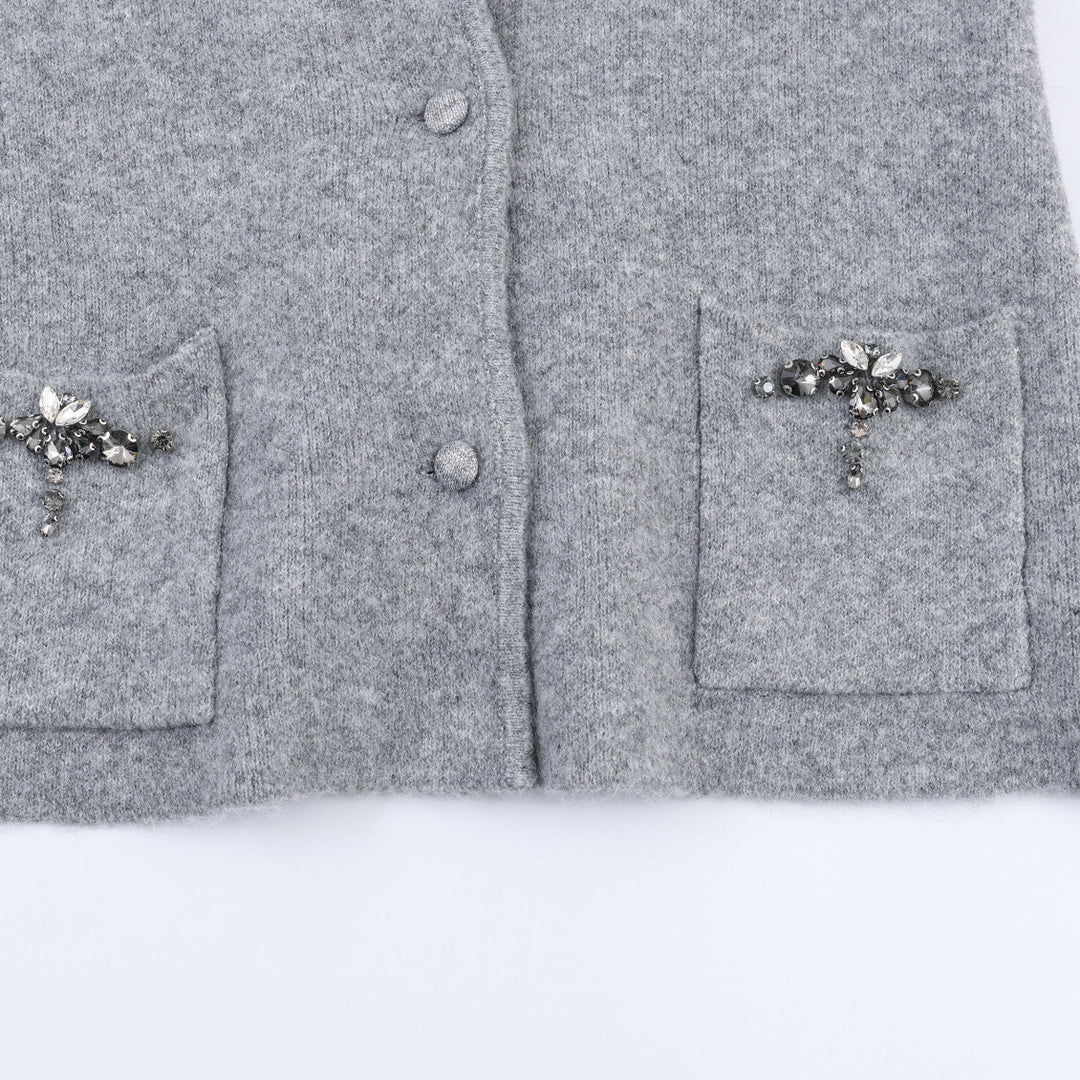 Damen Kurze Wollmix-Jacke mit Schalkragen und Schmucksteinbesatz Echoarchiv