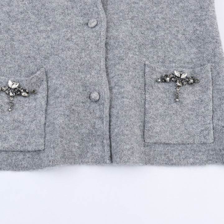 Damen Kurze Wollmix-Jacke mit Schalkragen und Schmucksteinbesatz Echoarchiv