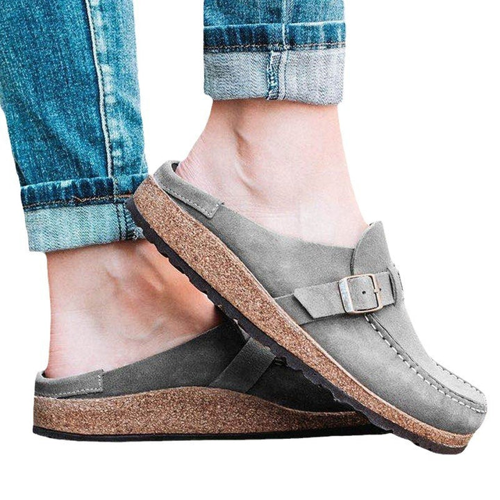 Damen Mokassin-Mule mit verstellbarer Schnalle und Kork-Plateau – Avérine