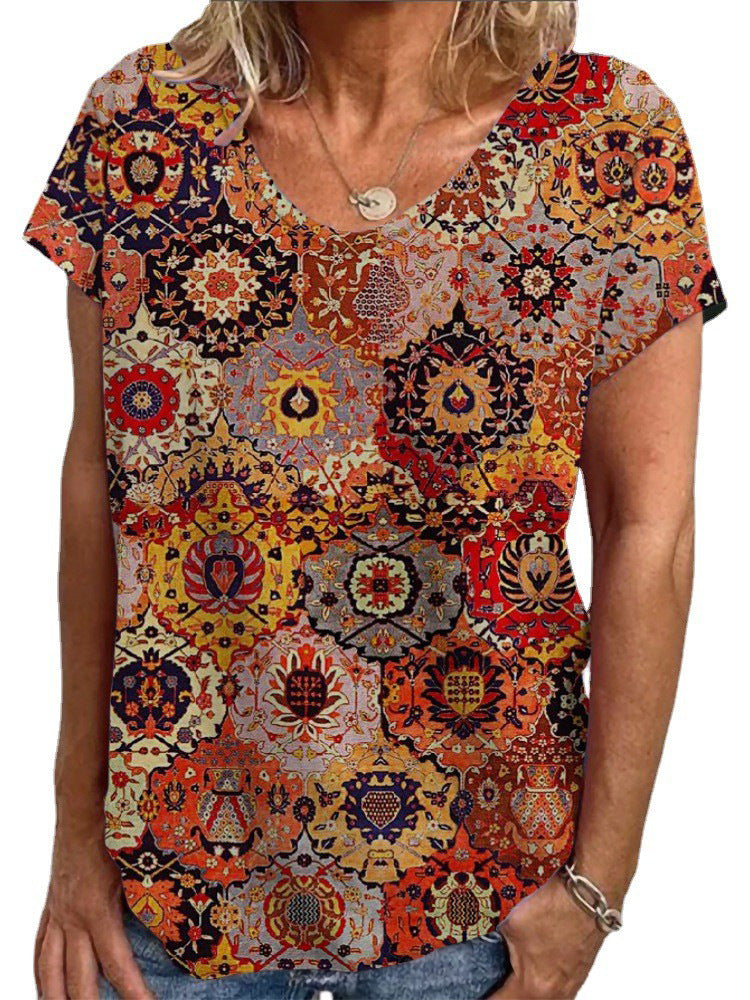 Damen T-Shirt mit buntem orientalischen Muster Echo Archiv